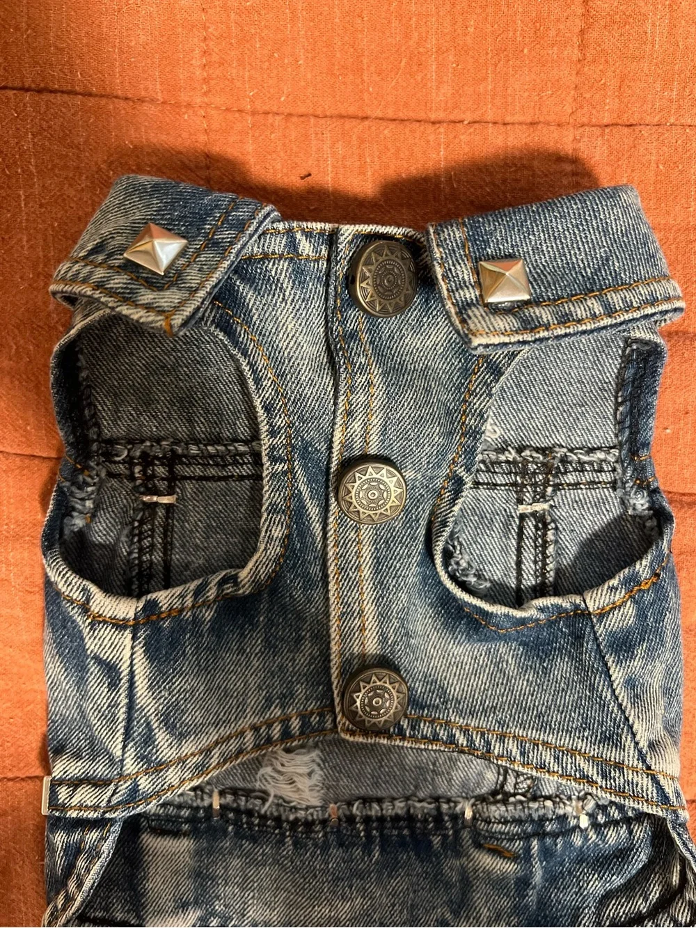 NIRVANA, THE CURE Dog Patch Denim Vest in Blue with Yellow & Red Accents